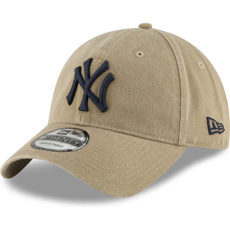 lysebrun-justerbar-buet-kasket-med-marineblat-logo-9twenty-core-classic-fra-new-york-yankees-mlb-fra-new-era