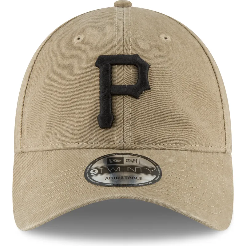 cappellino-curvo-marrone-chiaro-regolabile-con-logo-nero-9twenty-core-classic-di-pittsburgh-pirates-mlb-di-new-era