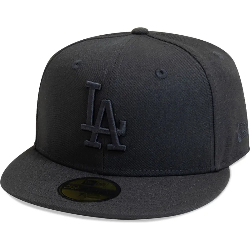 cappello-piatto-nero-chiuso-con-logo-nero-59fifty-league-essential-dei-los-angeles-dodgers-mlb-di-new-era