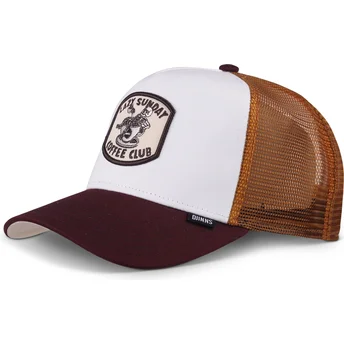 Hvid, brun og bordeaux Coffee Club HFT trucker-kasket fra Djinns