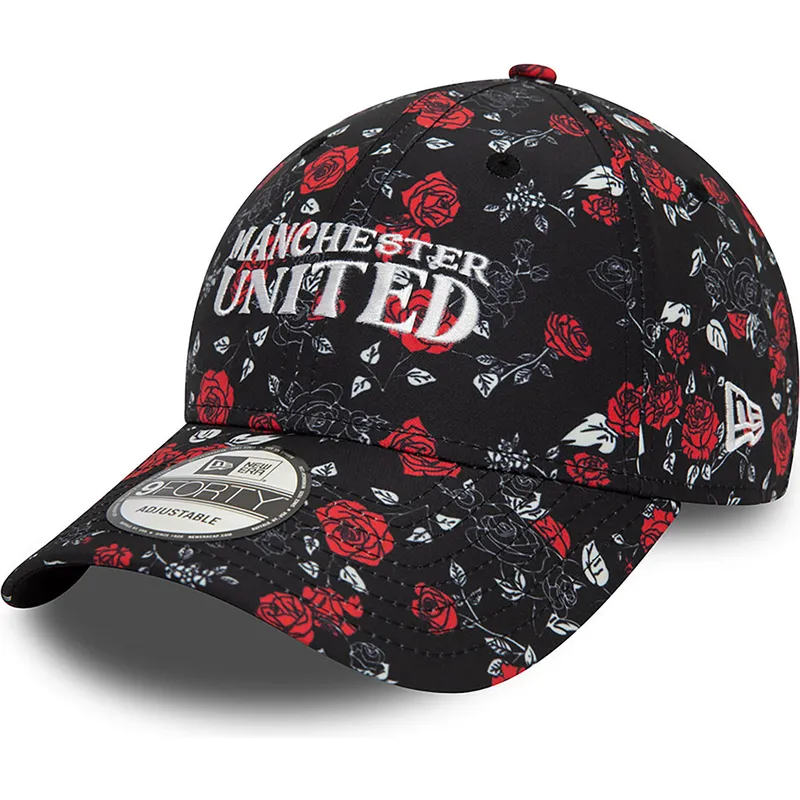 cappellino-curvo-nero-e-rosso-regolabile-9forty-floral-all-over-print-di-manchester-united-football-club-premier-league-di-new-e