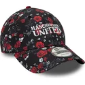 cappellino-curvo-nero-e-rosso-regolabile-9forty-floral-all-over-print-del-manchester-united-football-club-premier-league-di-new-