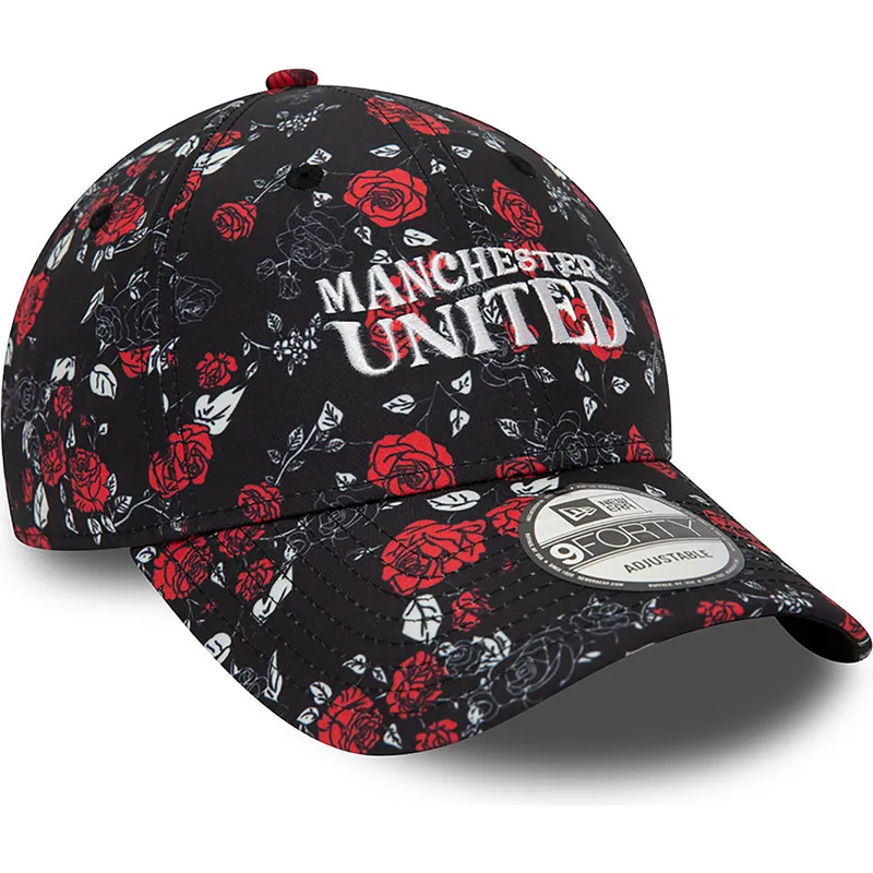 cappellino-curvo-nero-e-rosso-regolabile-9forty-floral-all-over-print-di-manchester-united-football-club-premier-league-di-new-e