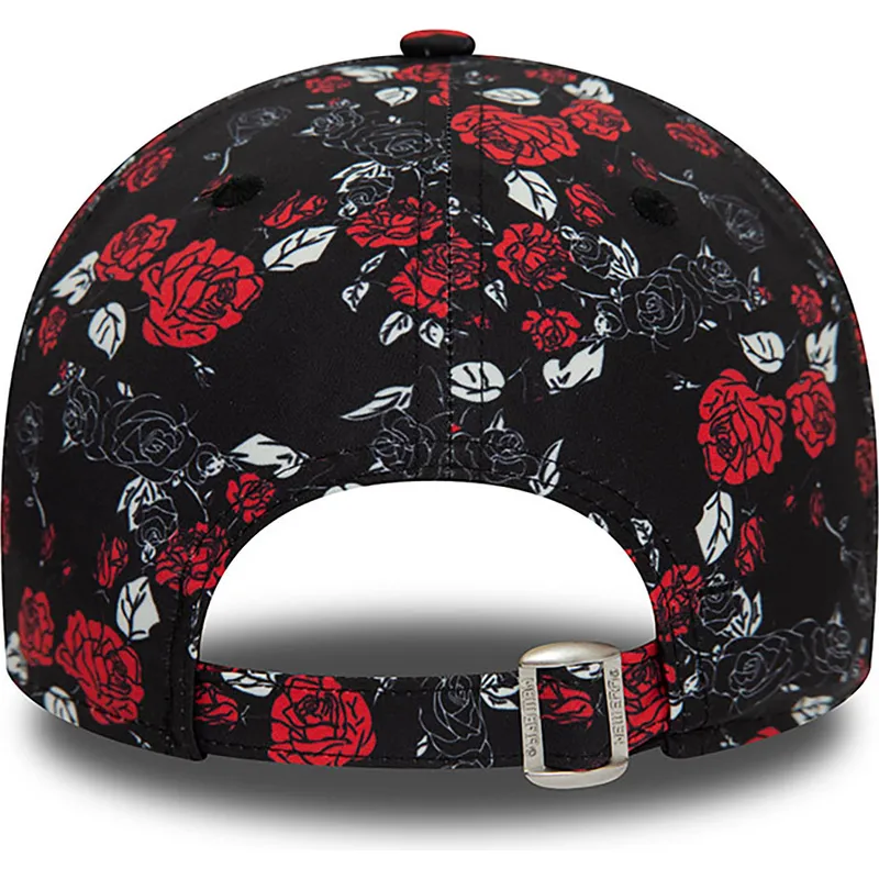cappellino-curvo-nero-e-rosso-regolabile-9forty-floral-all-over-print-di-manchester-united-football-club-premier-league-di-new-e