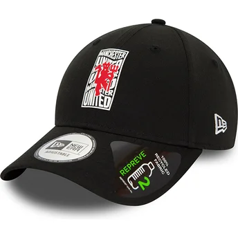 Gorra curva negra ajustable 9FORTY REPREVE Wordmark de Manchester United Football Club Premier League de New Era