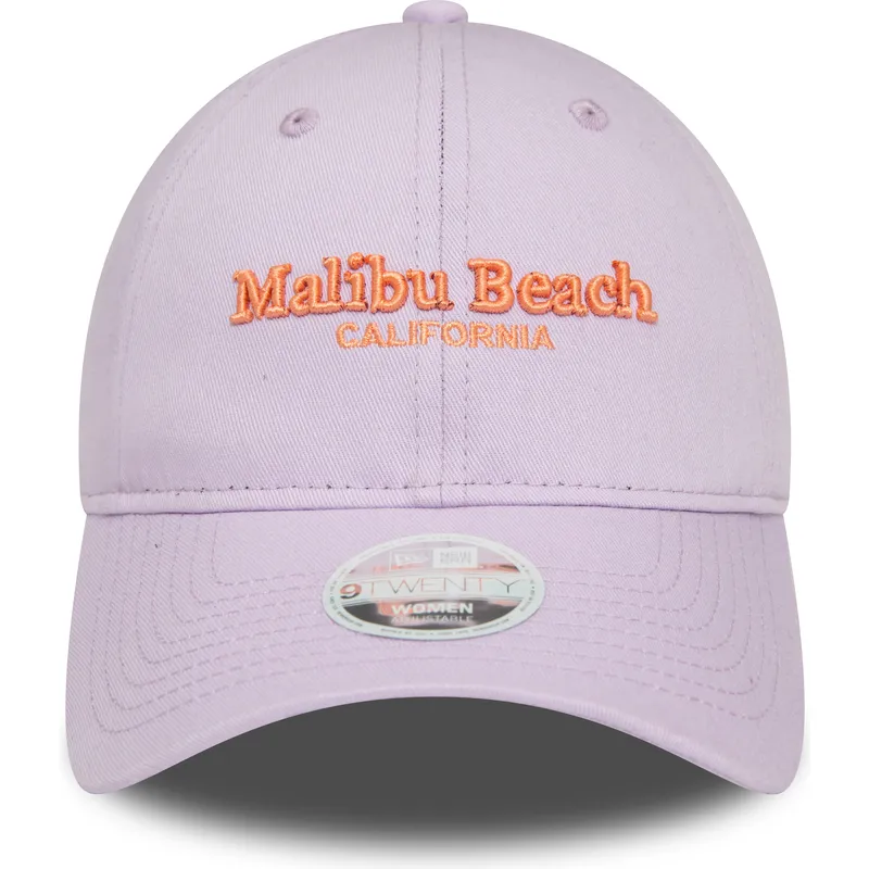 new-era-9twenty-malibu-beach-california-wordmark-justerbar-violet-kvindekasket-med-buet-skygge