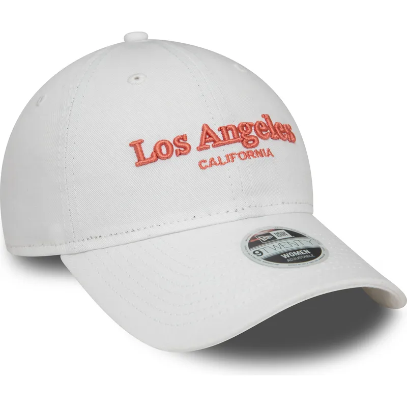 weisse-verstellbare-curved-cap-fur-damen-9twenty-wordmark-los-angeles-california-von-new-era