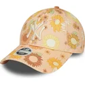 cappellino-curvo-arancione-regolabile-da-donna-9forty-floral-all-over-print-dei-new-york-yankees-mlb-di-new-era