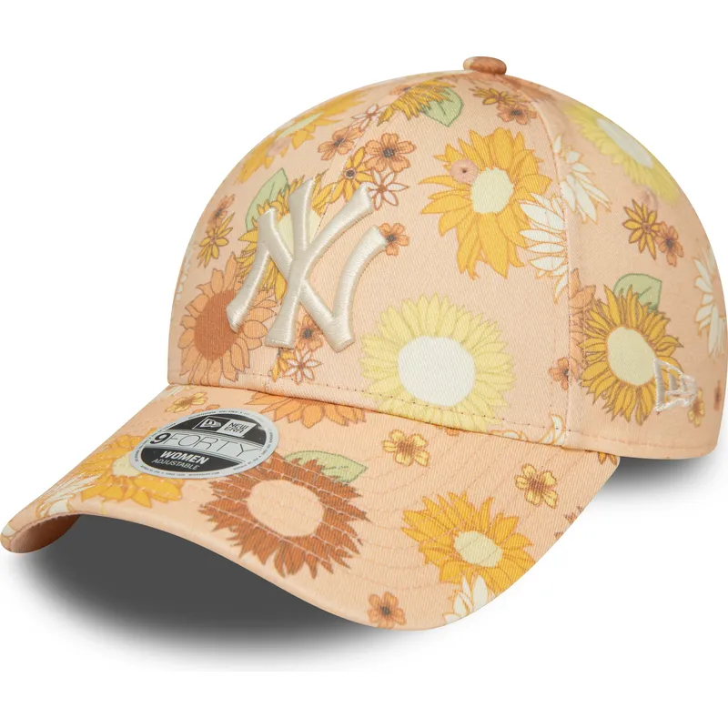 mutzen-gebogen-orange-verstellbares-band-9forty-floral-all-over-print-der-new-york-yankees-mlb-von-new-era