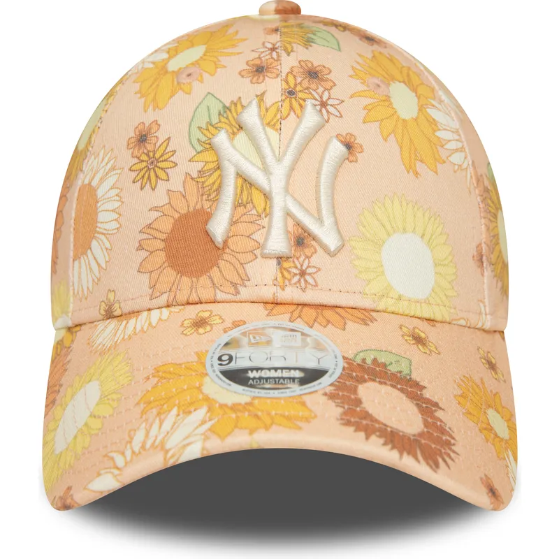 cappelli-curva-arancia-cinghia-regolabile-9forty-floral-all-over-print-dei-new-york-yankees-mlb-di-new-era