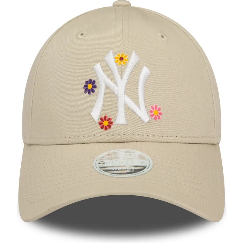 mutzen-gebogen-beige-verstellbares-band-9forty-flower-der-new-york-yankees-mlb-von-new-era