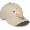 cappellino-curvo-beige-regolabile-per-donna-9forty-flower-dei-new-york-yankees-mlb-di-new-era