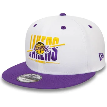 Cappello snapback bianco e viola 9FIFTY White Crown dei Los Angeles Lakers NBA di New Era