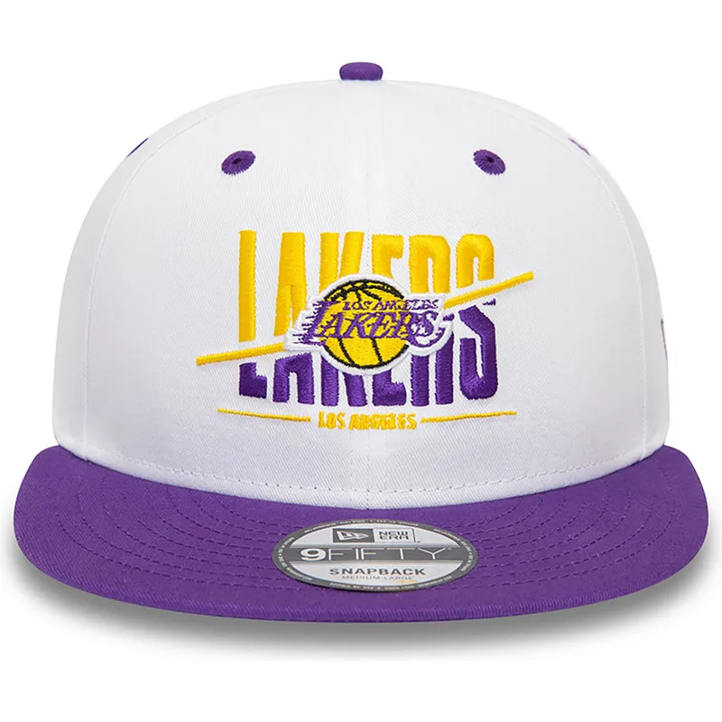 cappello-piatto-bianco-e-viola-snapback-9fifty-white-crown-dei-los-angeles-lakers-nba-di-new-era