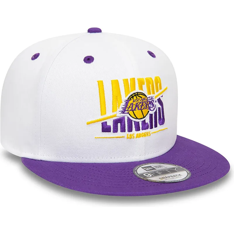 cappello-piatto-bianco-e-viola-snapback-9fifty-white-crown-dei-los-angeles-lakers-nba-di-new-era