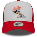 cappellino-trucker-bianco-e-rosso-a-frame-character-di-daffy-duck-e-porky-pig-looney-tunes-di-new-era