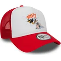 cappellino-trucker-bianco-e-rosso-a-frame-character-di-daffy-duck-e-porky-pig-looney-tunes-di-new-era