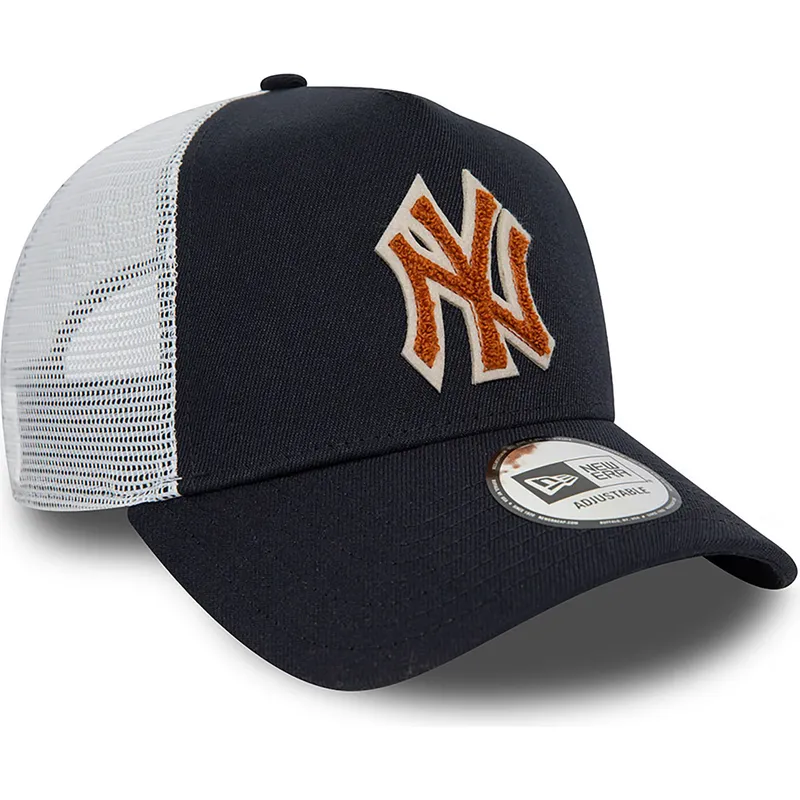 mutzen-gebogen-marineblau-snapback-marron-a-frame-boucle-der-new-york-yankees-mlb-von-new-era