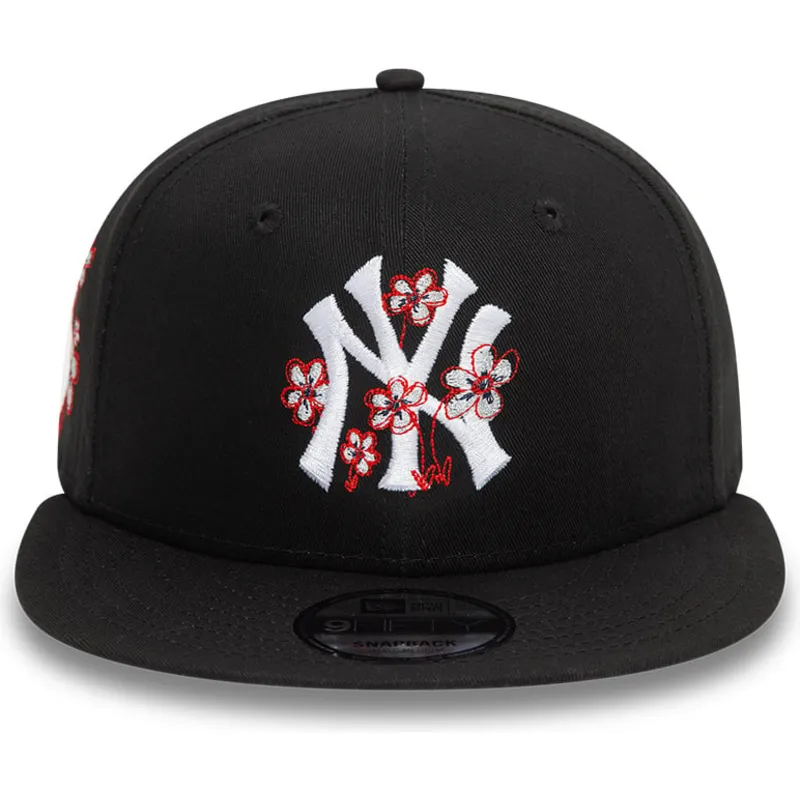 cappelli-piatta-nero-snapback-9fifty-flower-icon-dei-new-york-yankees-mlb-di-new-era