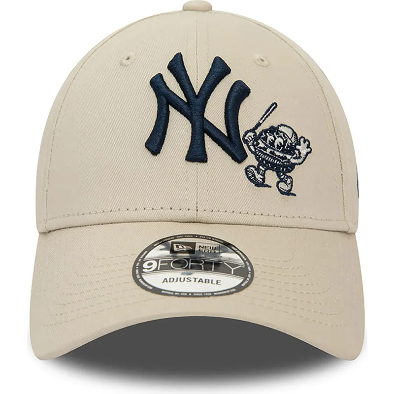 mutzen-gebogen-beige-verstellbares-band-9forty-food-character-der-new-york-yankees-mlb-von-new-era