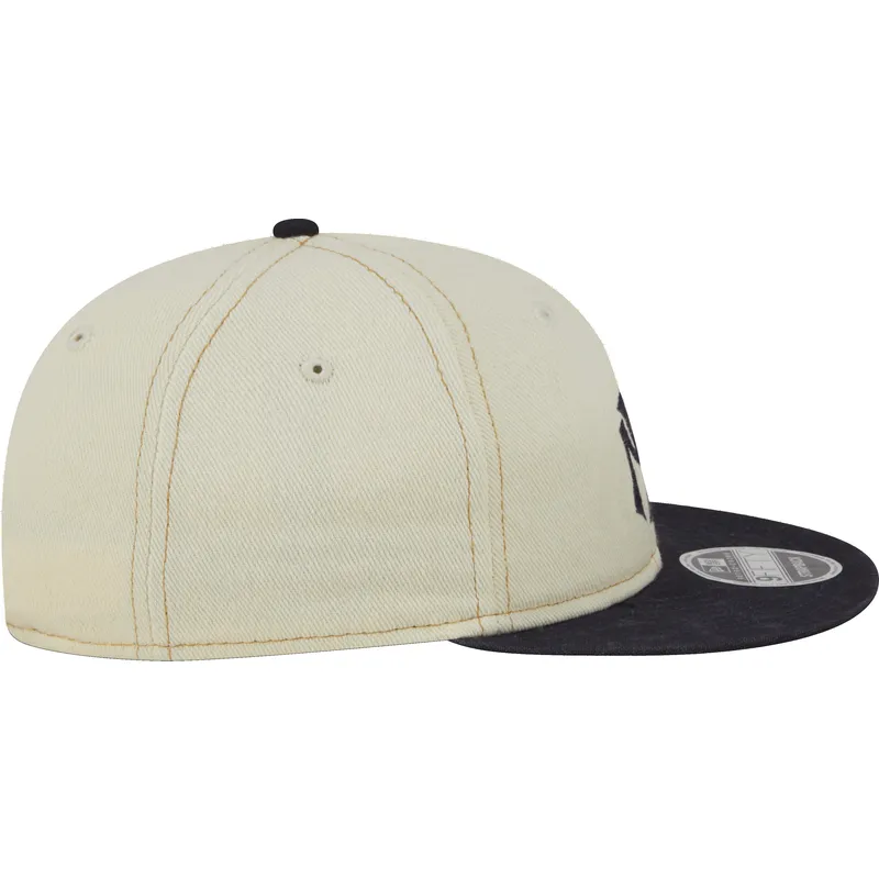 beige-und-marineblaue-verstellbare-flache-kappe-9fifty-retro-crown-denim-der-new-york-yankees-mlb-von-new-era