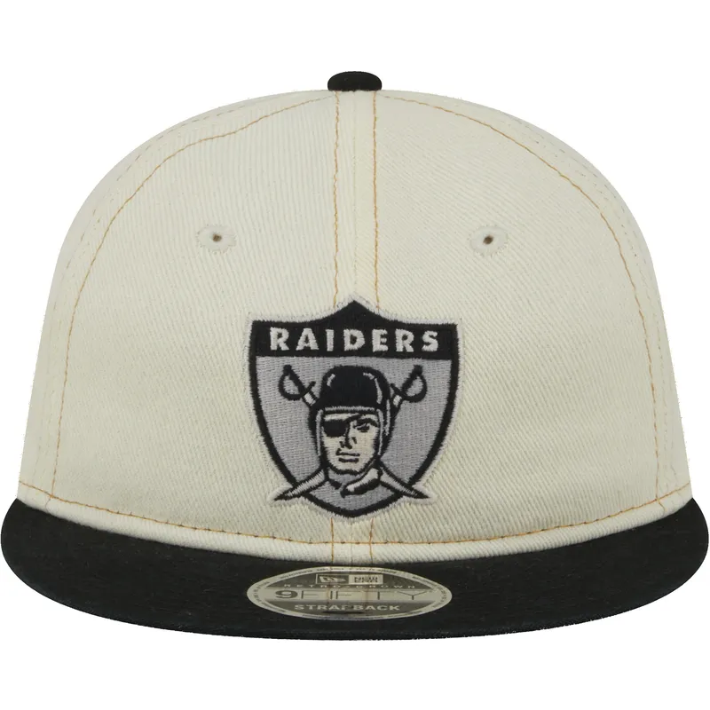 beige-und-schwarze-verstellbare-flatcap-9fifty-retro-crown-denim-der-oakland-raiders-nfl-von-new-era