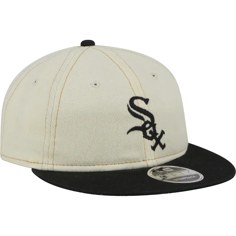 cappello-piatto-beige-e-nero-9fifty-retro-crown-denim-di-chicago-white-sox-mlb-di-new-era
