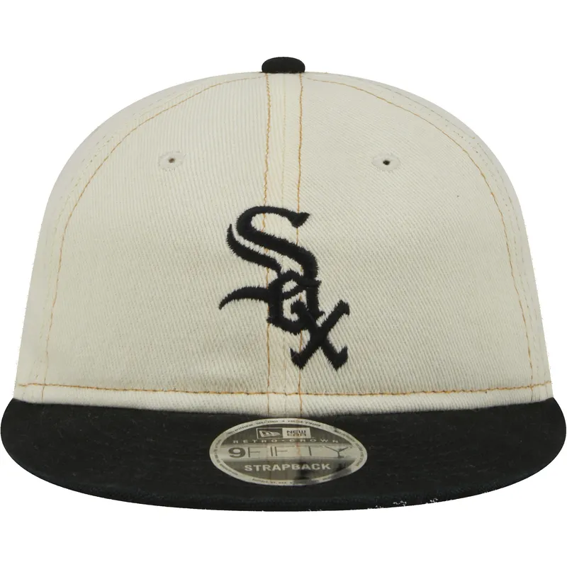 cappello-piatto-beige-e-nero-9fifty-retro-crown-denim-di-chicago-white-sox-mlb-di-new-era
