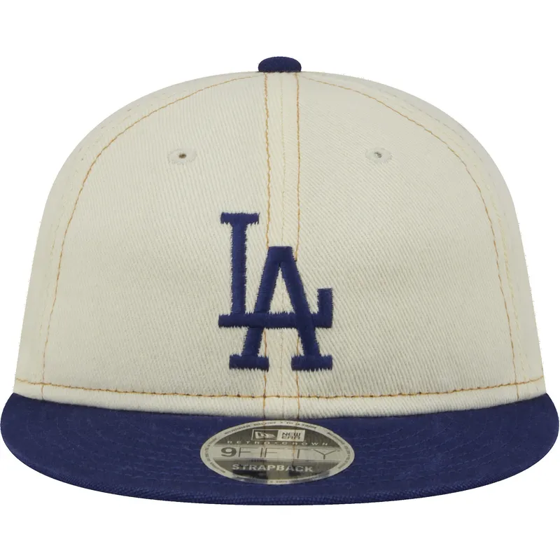 beige-und-blaue-9fifty-retro-crown-denim-flat-cap-der-los-angeles-dodgers-mlb-von-new-era