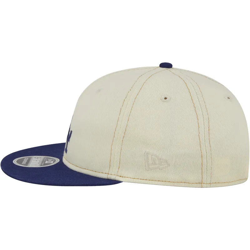 beige-und-blaue-9fifty-retro-crown-denim-flat-cap-der-los-angeles-dodgers-mlb-von-new-era