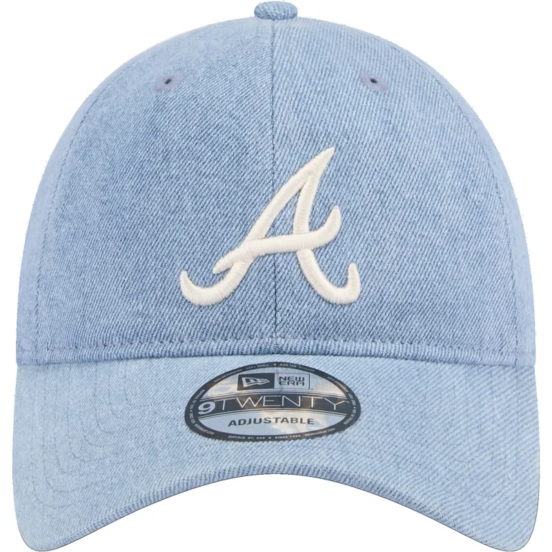 mutzen-gebogen-blau-verstellbares-band-9twenty-washed-denim-der-atlanta-braves-mlb-von-new-era