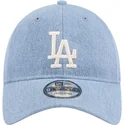 mutzen-gebogen-blau-verstellbares-band-9twenty-washed-denim-der-los-angeles-dodgers-mlb-von-new-era