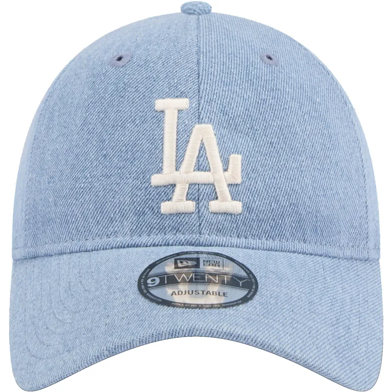mutzen-gebogen-blau-verstellbares-band-9twenty-washed-denim-der-los-angeles-dodgers-mlb-von-new-era