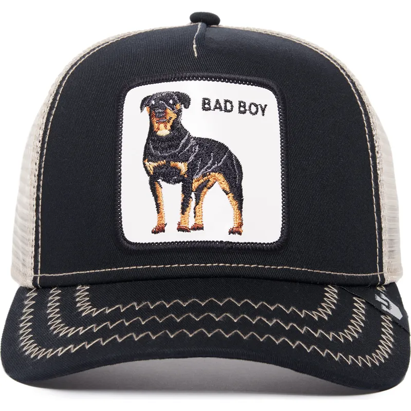 truckerkeps-svart-och-vit-hund-rottweiler-bad-boy-the-baddest-boy-the-farm-fran-goorin-bros
