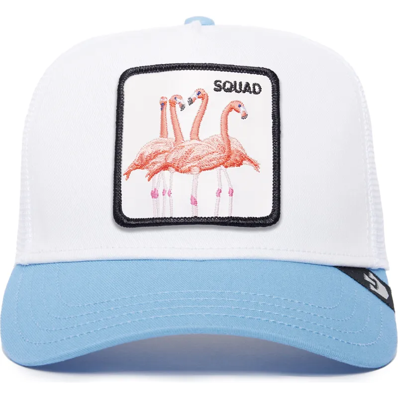 gorra-trucker-blanca-y-azul-flamenco-squad-the-farm-premium-de-goorin-bros