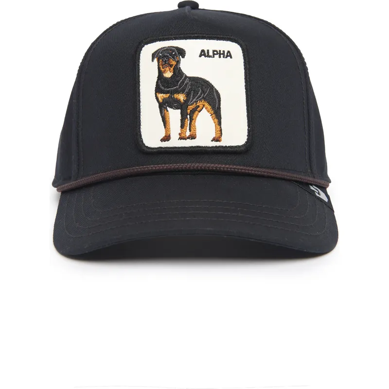 cappellino-curvo-nero-snapback-cane-rottweiler-alpha-dog-100-the-farm-all-over-canvas-di-goorin-bros