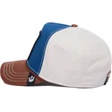 cappellino-visiera-curva-blu-bianco-e-marrone-snapback-cane-bulldog-tough-bully-100-the-farm-all-over-canvas-di-goorin-bros