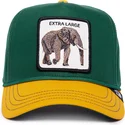cappellino-visiera-curva-verde-e-giallo-snapback-elefante-extra-large-100-the-farm-all-over-canvas-di-goorin-bros