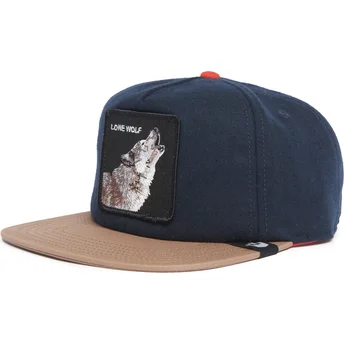 Marineblaue und braune Flatcap Snapback Wolf Lone Wolf One Pack The Farm Flats von Goorin Bros.