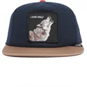flad-kasket-marinebla-og-brun-snapback-ulv-lone-wolf-one-pack-the-farm-flats-fra-goorin-bros