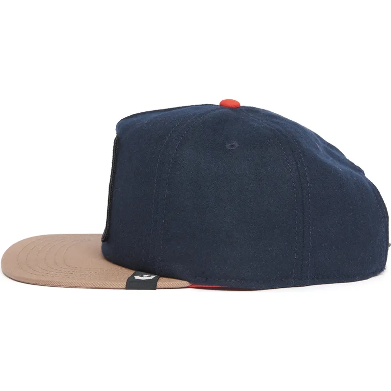 flad-kasket-marinebla-og-brun-snapback-ulv-lone-wolf-one-pack-the-farm-flats-fra-goorin-bros