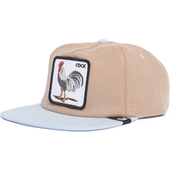 Flad kasket brun og blå snapback hane Cock Free Range The Farm Flats fra Goorin Bros.