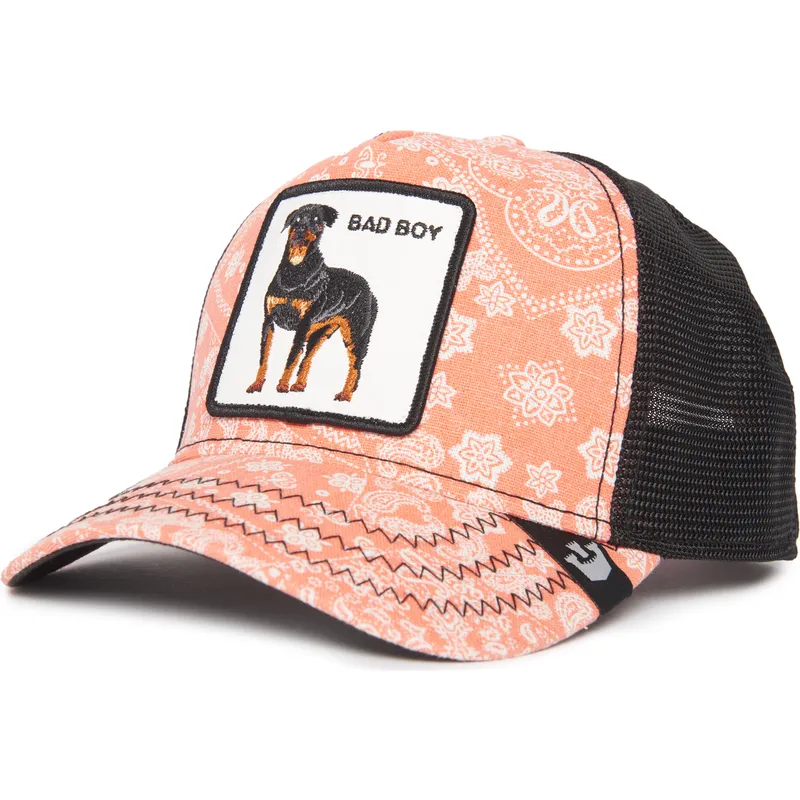 goorin-bros-trucker-kasket-i-pink-og-sort-med-rottweiler-bad-boy-lovesexy-the-farm-paisley