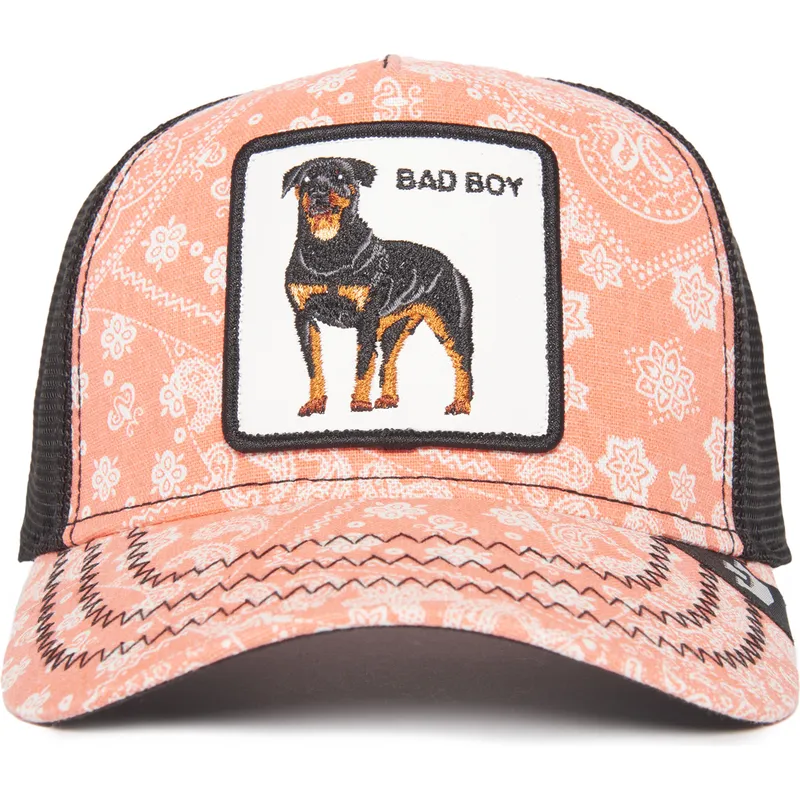 goorin-bros-trucker-kasket-i-pink-og-sort-med-rottweiler-bad-boy-lovesexy-the-farm-paisley