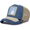 gorra-trucker-azul-y-beige-conejo-tricky-silky-rabbit-the-farm-silky-roots-de-goorin-bros