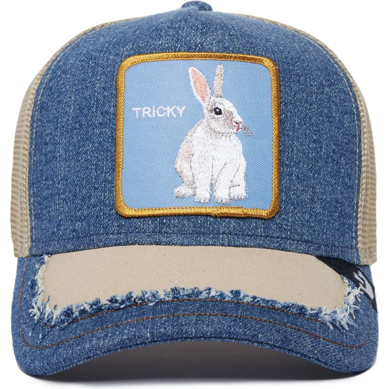 trucker-kasket-bla-og-beige-kanin-tricky-silky-rabbit-the-farm-silky-roots-fra-goorin-bros