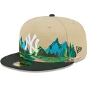 casquette-plate-marron-et-verte-ajustee-5950-team-landscape-new-york-yankees-mlb-new-era