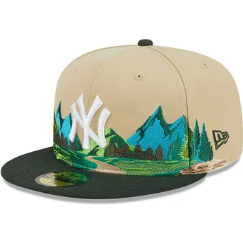 New Era Flat Brim 5950 Team Landscape New York Yankees MLB Brown and Green Fitted Cap