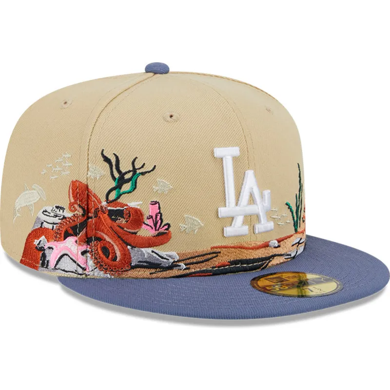 cappello-piatto-marrone-e-blu-chiuso-59fifty-team-landscape-dei-los-angeles-dodgers-mlb-di-new-era