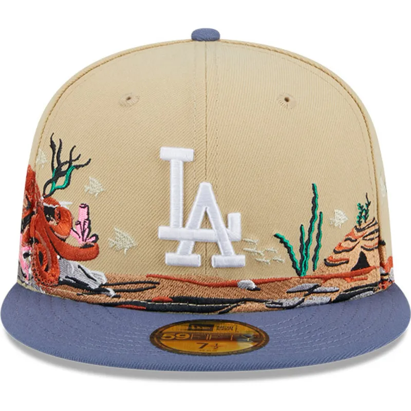 cappello-piatto-marrone-e-blu-chiuso-59fifty-team-landscape-dei-los-angeles-dodgers-mlb-di-new-era
